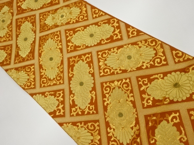 JAPANESE KIMONO / VINTAGE FUKURO OBI / WOVEN FLOWER CREST & KIKU ARABESQUE